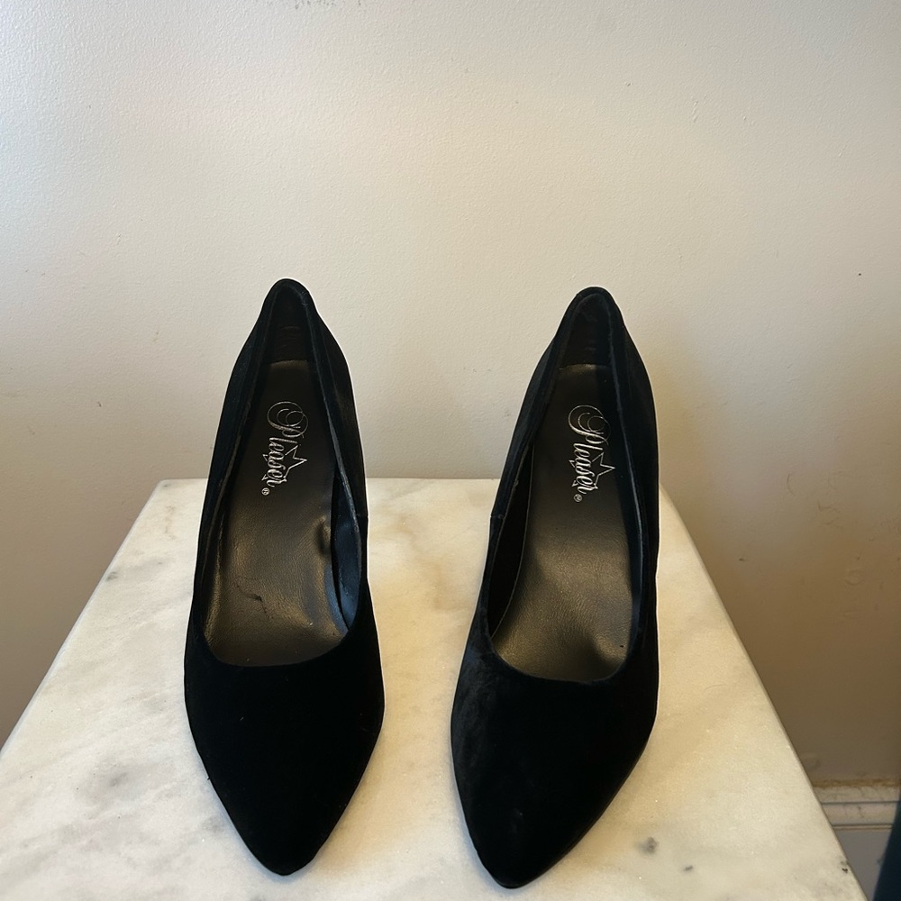 Pleaser Black Velvet Pumps, Size 12
